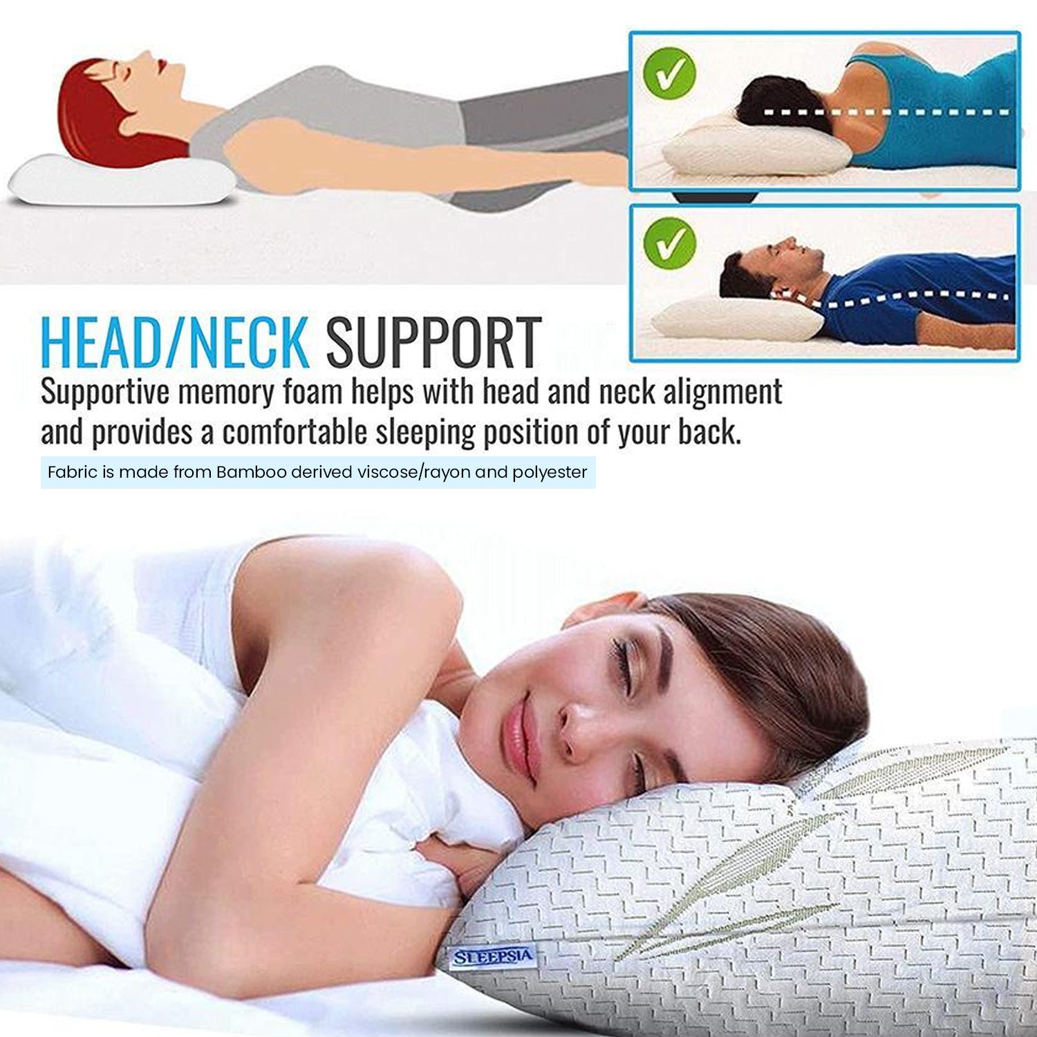 Memory Foam Pillow Standard Size Neck & Back Support Pillow for Sleeping